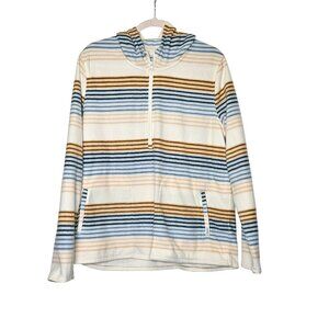 ONeill Womens Striped Hooded Pullover‎ Sweater XL Beachy Surfer Blue/Beige/White